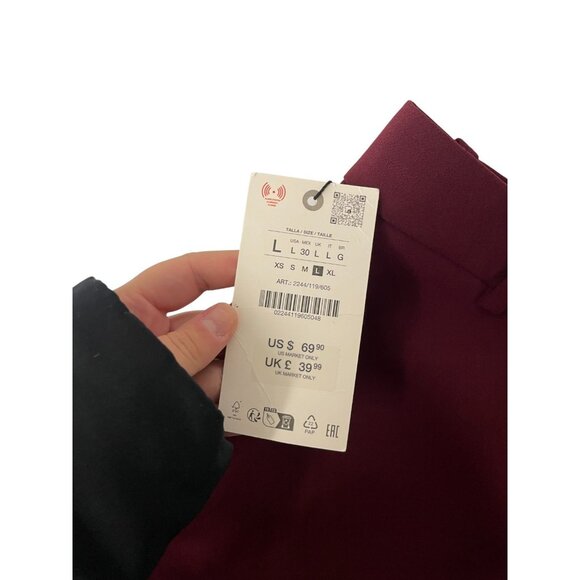 Zara ZW Womens Pants Large L red Burgundy High Waist Straight Leg 2244/119 NWT - Picture 5 of 15